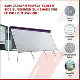 4m Caravan Privacy Screen Side Sunscreen Sun Shade for 14' Roll Out Awning