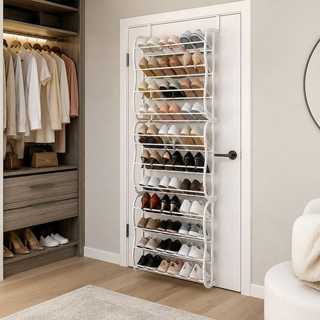36 Pair Shoe Holder Organiser Over The Door Hanging Shelf Rack Storage Hook