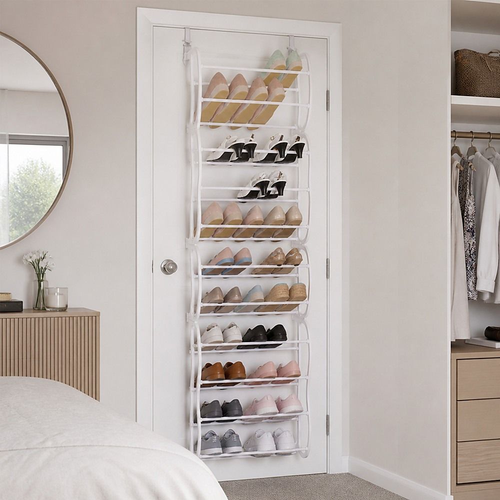 36 Pair Shoe Holder Organiser Over The Door Hanging Shelf Rack Storage Hook