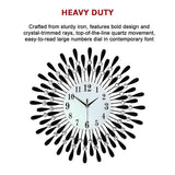 Large Modern 3D Crystal Wall Clock Luxury Art Metal Round Home Decor