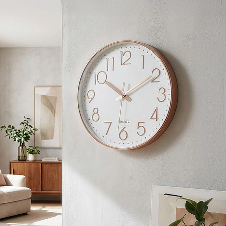 Modern Rose Gold Wall Clock – Silent Non-Ticking Quartz Battery Operated Design