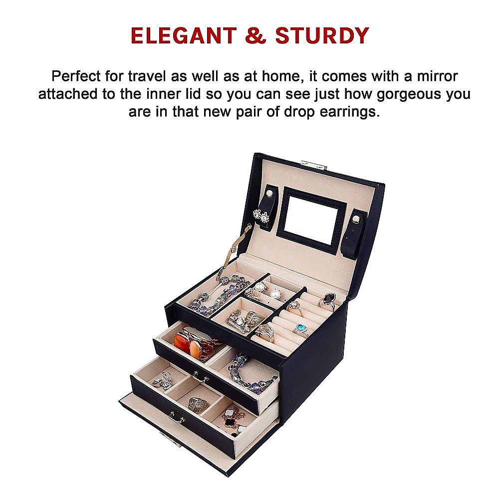 Jewellery Storage Box – Organiser Case for Rings, Necklaces and Accessories Display