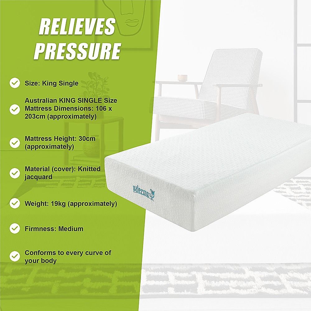 King Single 30cm Green Tea Memory Foam Mattress – Cooling Comfort with CertiPUR-US® Certified Foam
