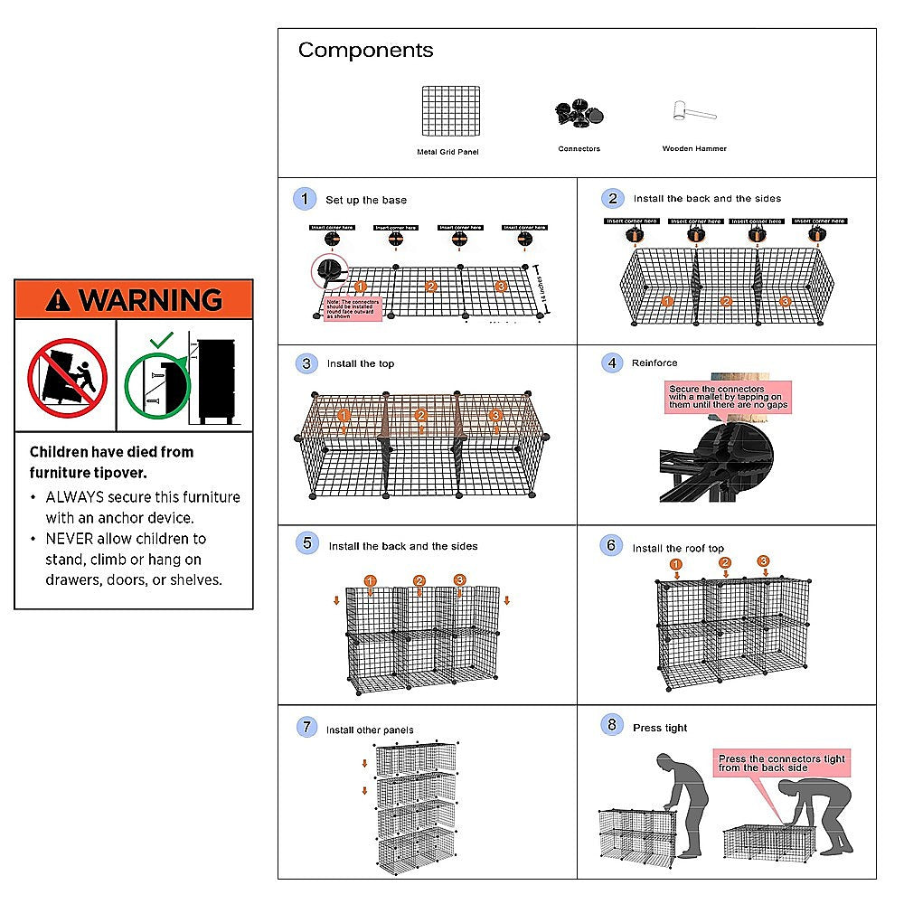 12 Cube Wire Grid Organiser Bookcase Storage Cabinet Wardrobe Closet Black