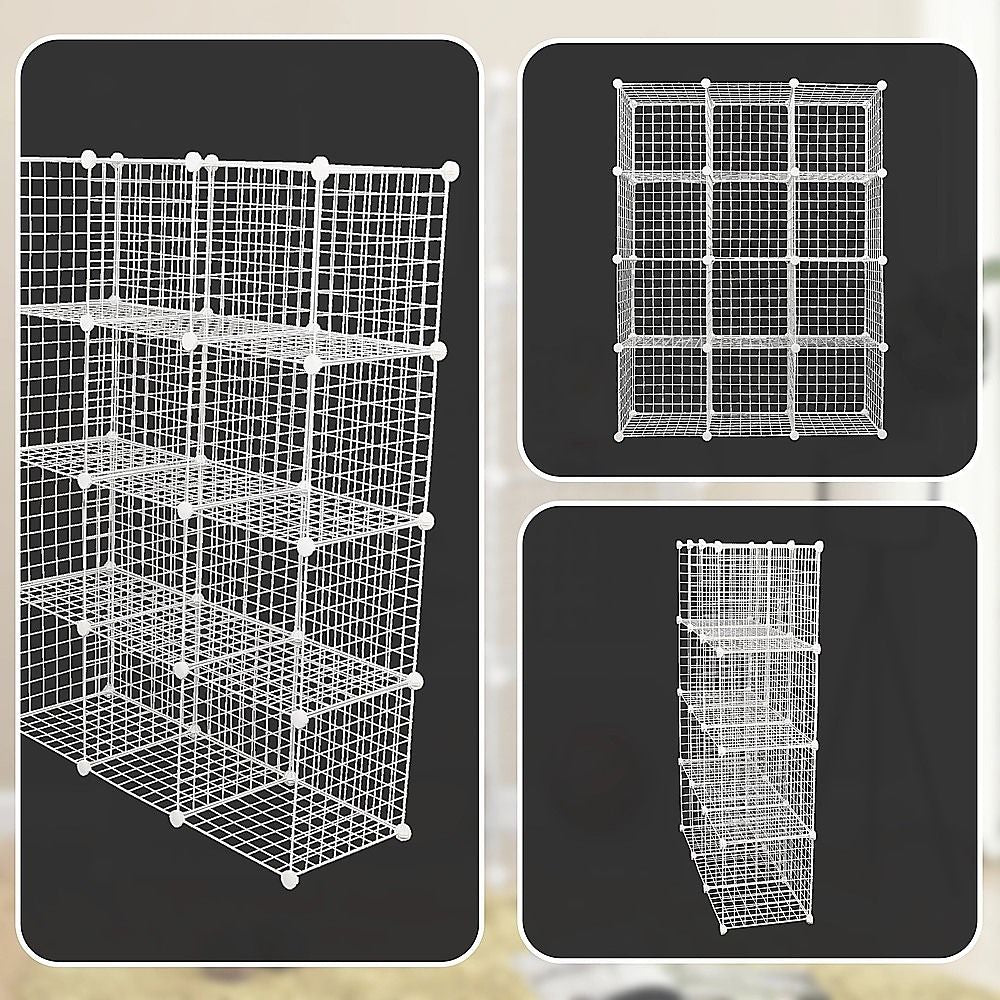 12 Cube Wire Grid Organiser Bookcase Storage Cabinet Wardrobe Closet White