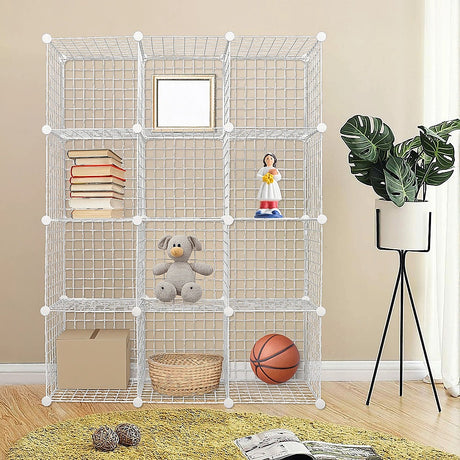 12 Cube Wire Grid Organiser Bookcase Storage Cabinet Wardrobe Closet White