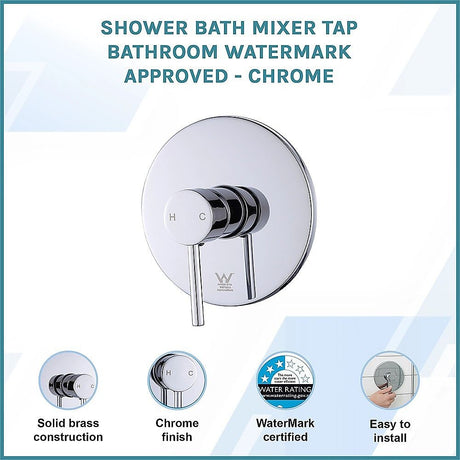 Shower Bath Mixer Tap Bathroom WATERMARK Approved - Chrome
