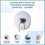 Shower Bath Mixer Tap Bathroom WATERMARK Approved - Chrome