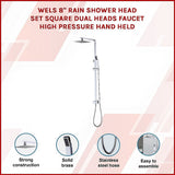 WELS 8" Rain Shower Head Set Square Dual Heads Faucet High Pressure Hand Held