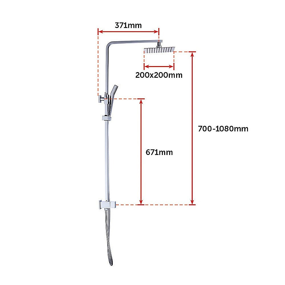 WELS 8" Rain Shower Head Set Square Dual Heads Faucet High Pressure Hand Held