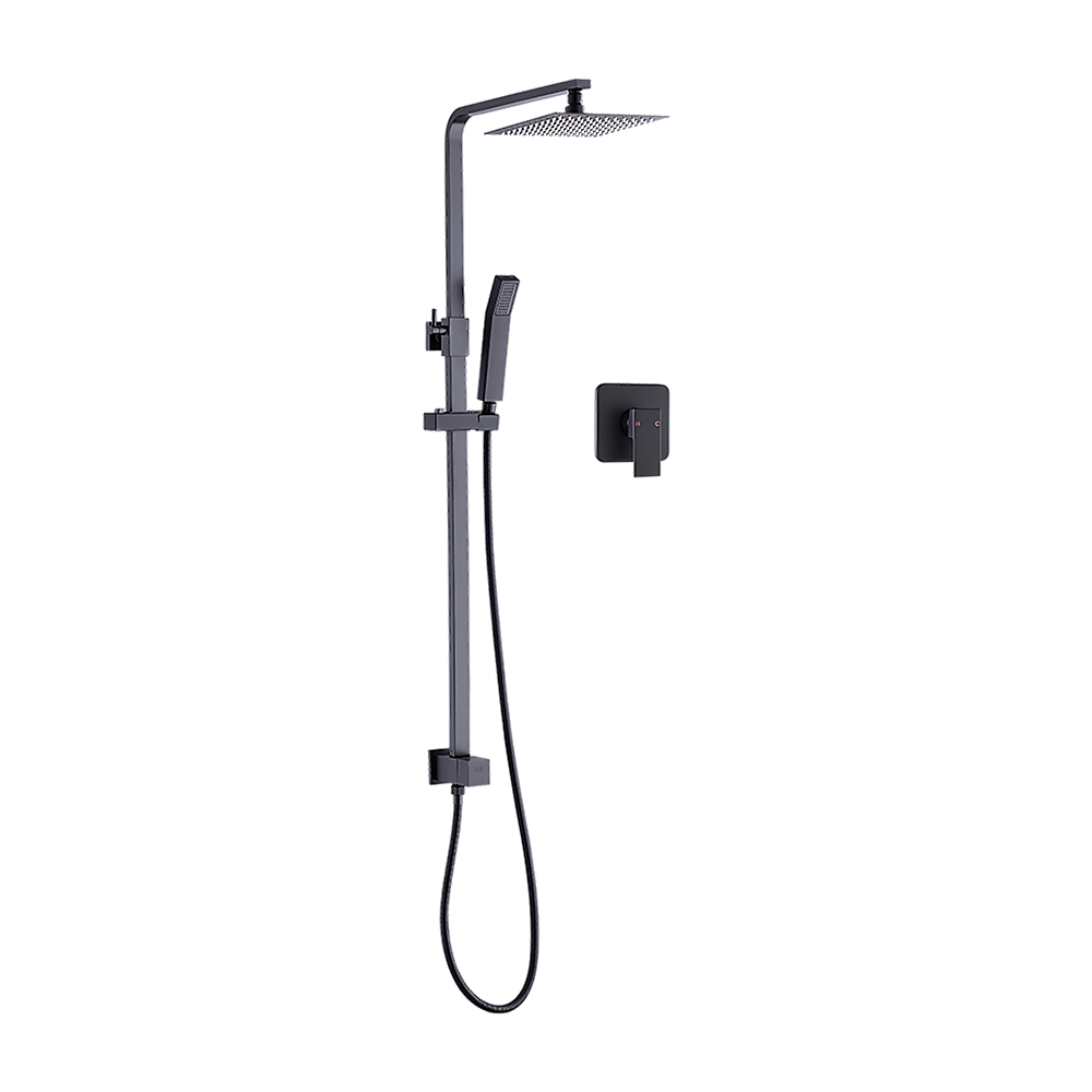 WELS 8" Rain Shower Head Set Square Dual Heads Faucet High Pressure With Mixer