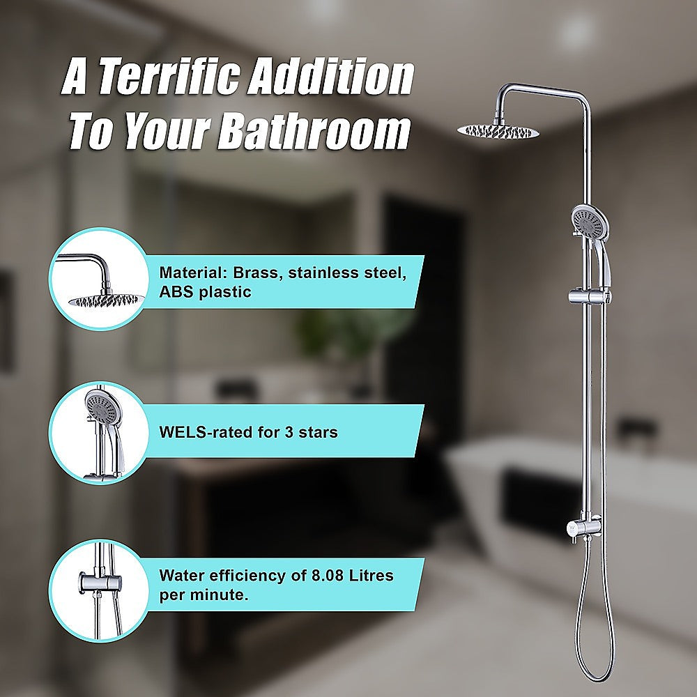 WELS 8" Rain Shower Head Set Rounded Dual Heads Faucet High Pressure Hand Held