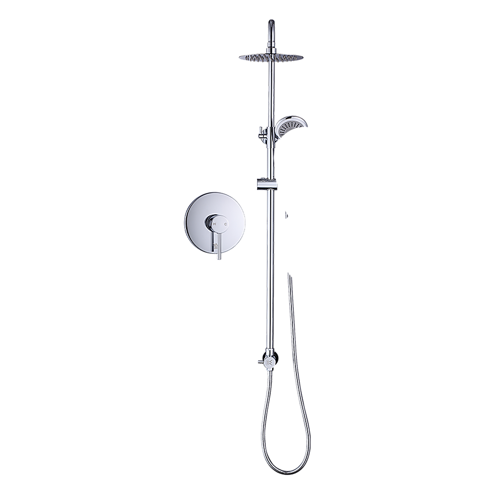 WELS 8" Rain Shower Head Set Rounded Dual Heads Faucet High Pressure With Mixer