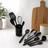 Silicone Kitchen Utensil Set – Black 11-Piece Set with Holder