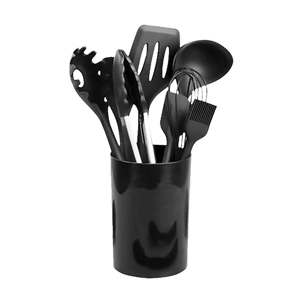 Silicone Kitchen Utensil Set – Black 11-Piece Set with Holder