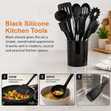 Silicone Kitchen Utensil Set – Black 11-Piece Set with Holder