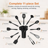 Silicone Kitchen Utensil Set – Black 11-Piece Set with Holder