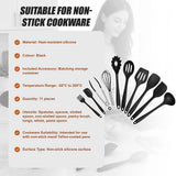 Silicone Kitchen Utensil Set – Black 11-Piece Set with Holder