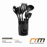 Silicone Kitchen Utensil Set – Black 11-Piece Set with Holder