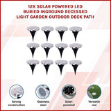 12x Solar Powered LED Buried Inground Recessed Light Garden Outdoor Deck Path