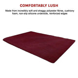 Large Shag Rug – Soft 200x140cm Burgundy Floor Rug with Anti-Slip Backing