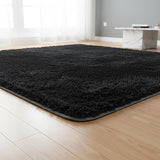 Large Shag Rug – Soft 200x140cm Black Floor Rug with Anti-Slip Backing