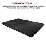 Large Shag Rug – Soft 200x140cm Black Floor Rug with Anti-Slip Backing