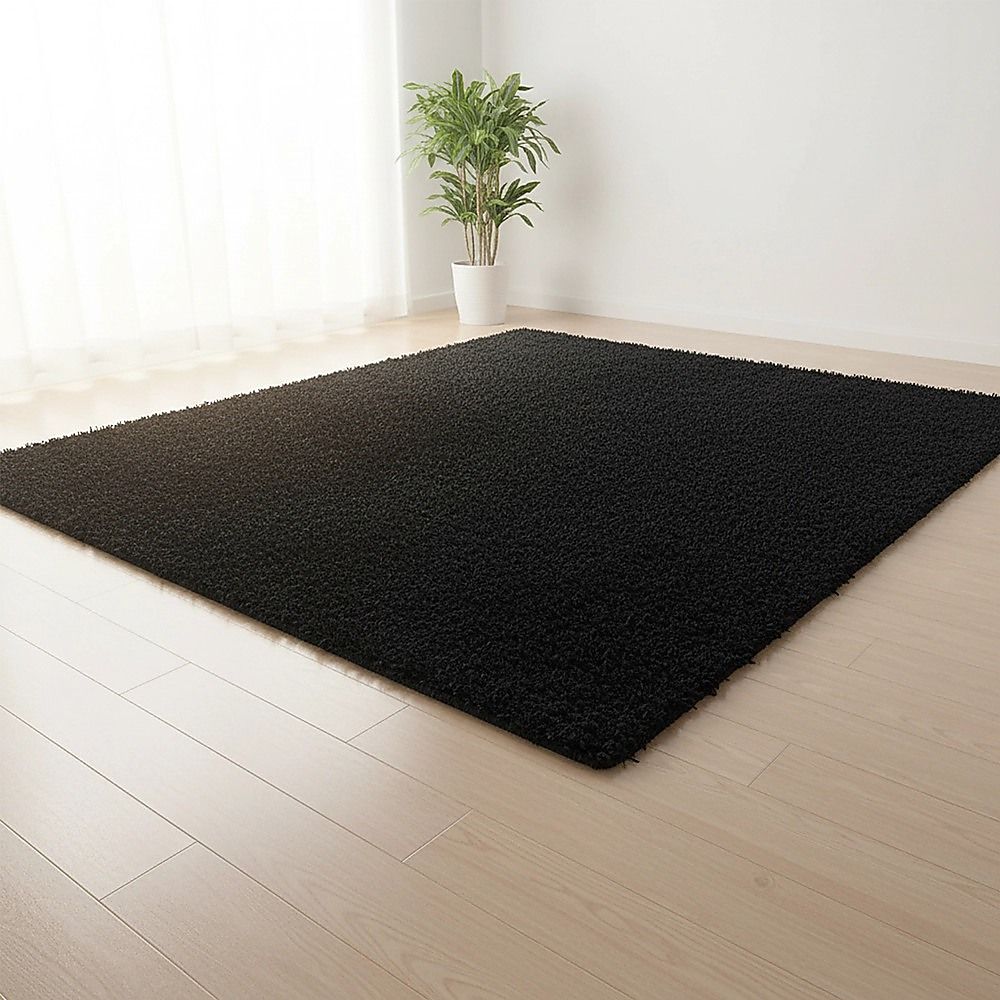 Large Shag Rug – Soft 230x160cm Black Floor Rug with Anti-Slip Backing
