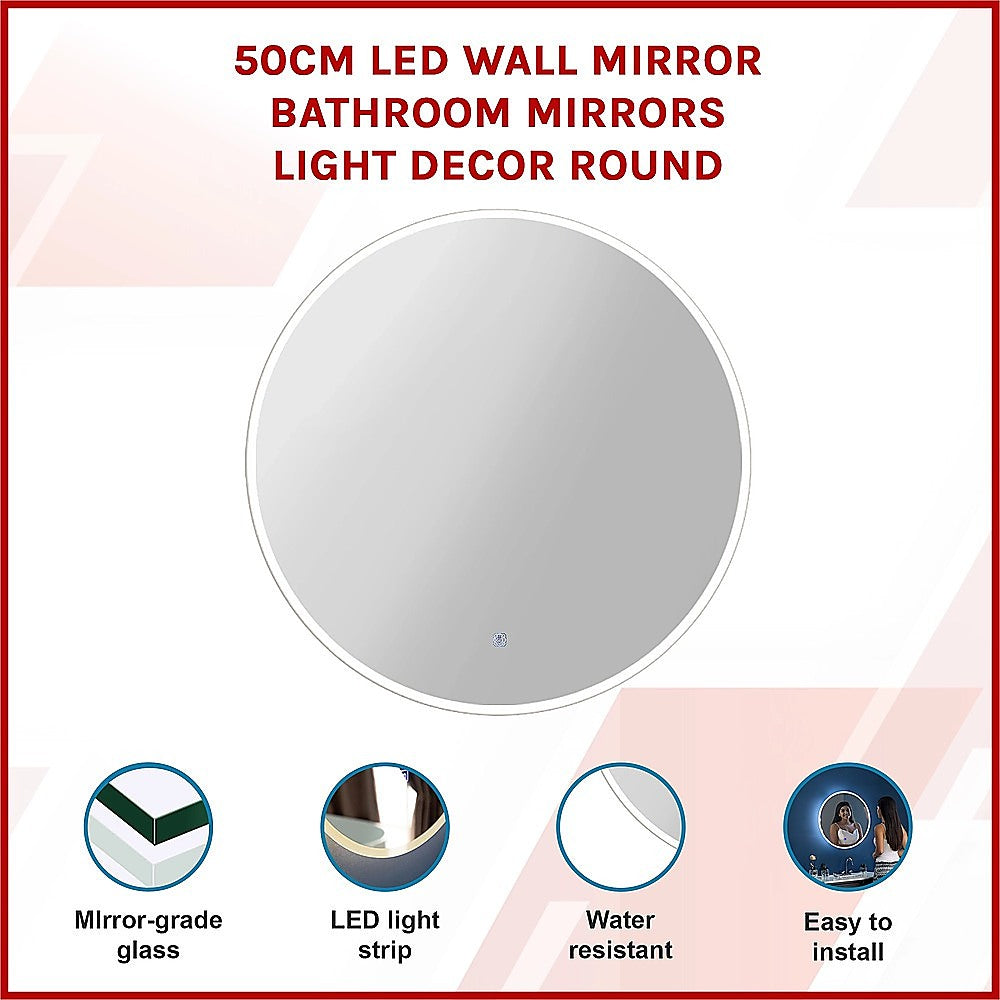 50cm LED Wall Mirror Bathroom Mirrors Light Decor Round