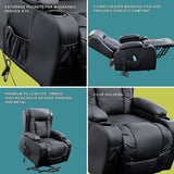 Recliner Chair – Electric Massage Lift Chair with Heat Function PU Leather Lounge Sofa Black