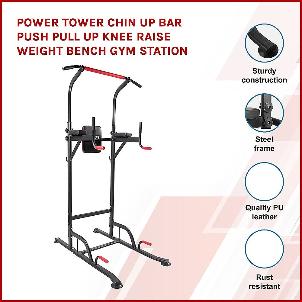 Power Tower Chin Up Bar Push Pull Up Knee Raise Weight Bench Gym Station