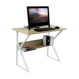 Wood & Metal Computer Desk with Shelf Home Office Furniture