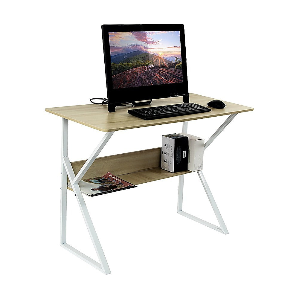 Wood & Metal Computer Desk with Shelf Home Office Furniture