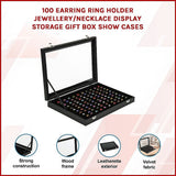 100 Slot Jewellery Display Box with Glass Lid for Rings, Earrings & Collectables
