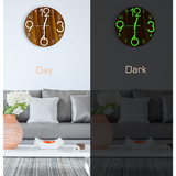 Glow In The Dark Wall Clock 30cm – Luminous Quartz Quiet Wooden Home Décor