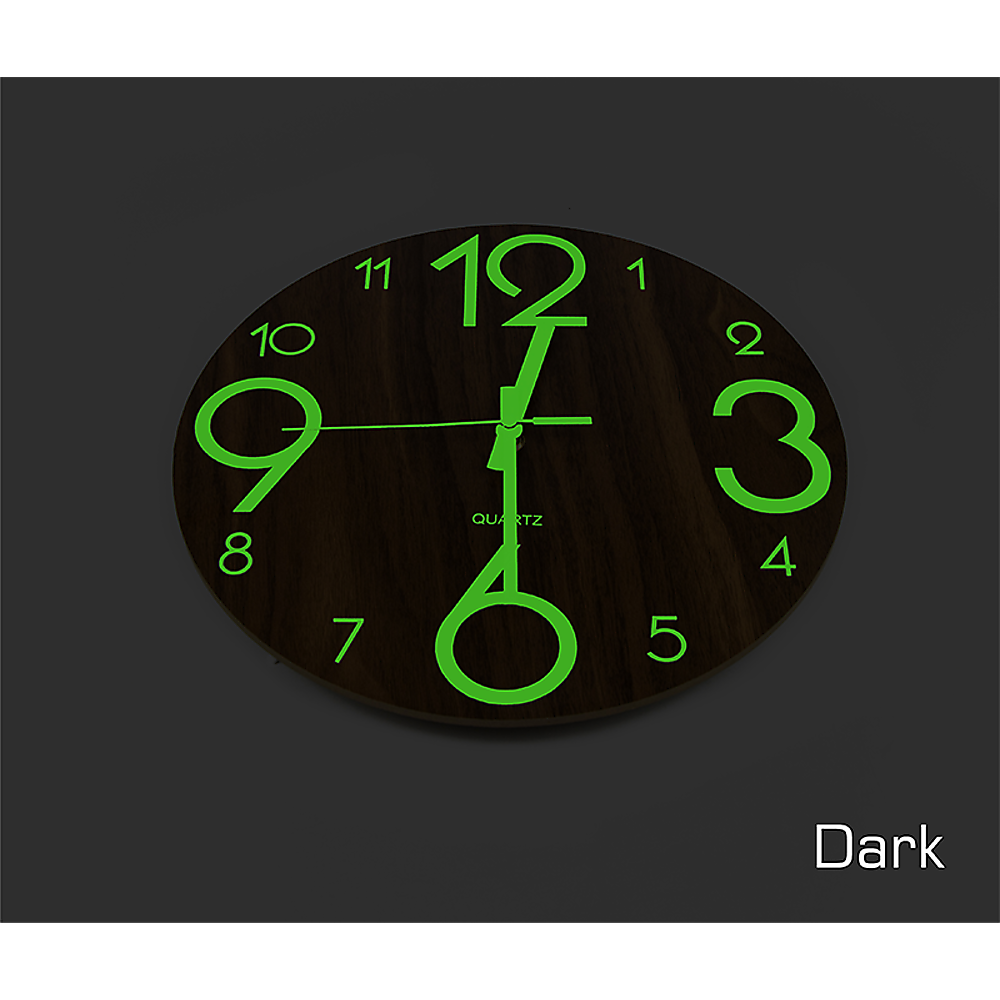 Glow In The Dark Wall Clock 30cm – Luminous Quartz Quiet Wooden Home Décor
