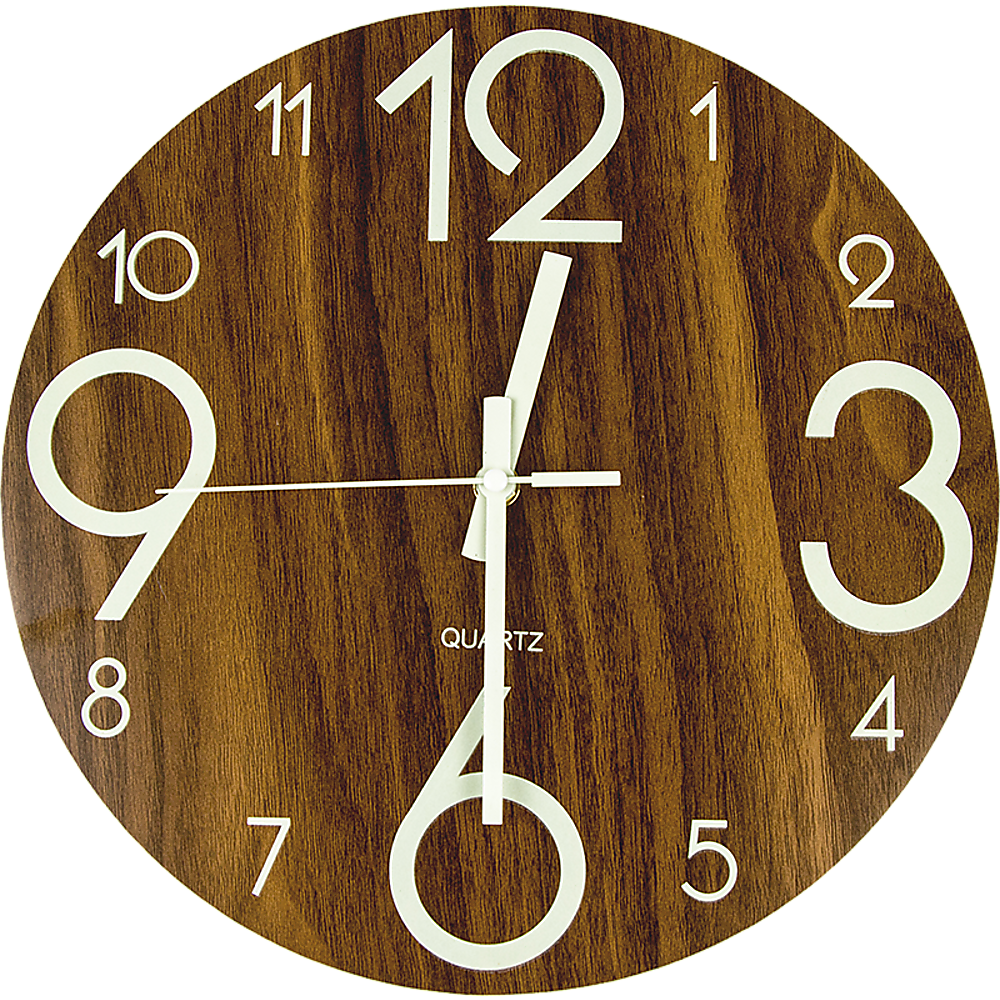 Glow In The Dark Wall Clock 30cm – Luminous Quartz Quiet Wooden Home Décor