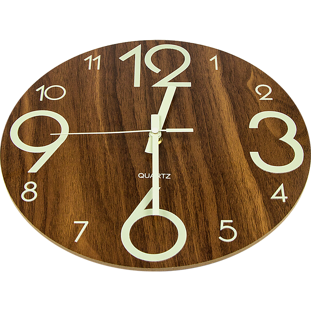 Glow In The Dark Wall Clock 30cm – Luminous Quartz Quiet Wooden Home Décor