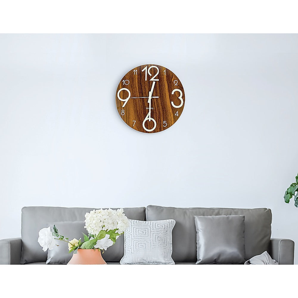 Glow In Dark Wall Clock Luminous Quartz Quiet Wooden Home Decor 30cm