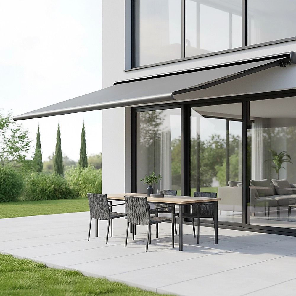 Motorised Retractable Awning – 5.5x3m Grey Full Cassette Design