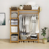 Portable Clothes Rack Coat Garment Stand Bamboo Rail Hanger Airer Closet