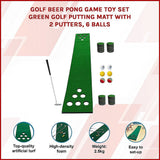 Golf Beer Pong Game Toy Set Green Golf Putting Matt with 2 Putters, 6 Balls