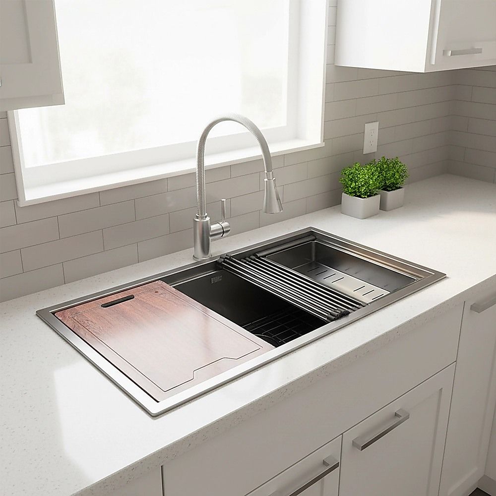 BRIENZ 32-inch Nano Workstation Ledge Undermount 16 Gauge Stainless Steel Kitchen Sink Single Bowl