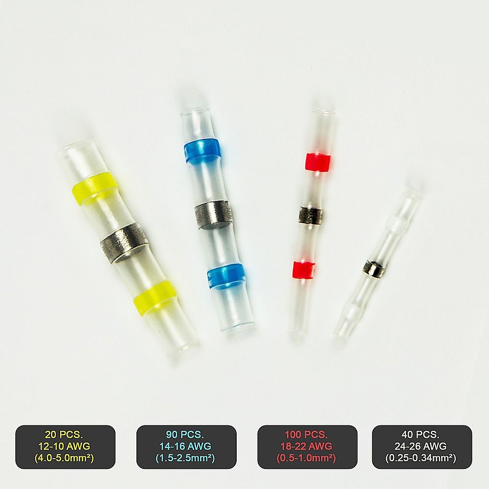 250PCS Waterproof Solder Seal Sleeve Heat Shrink Butt Wire Connectors Terminals