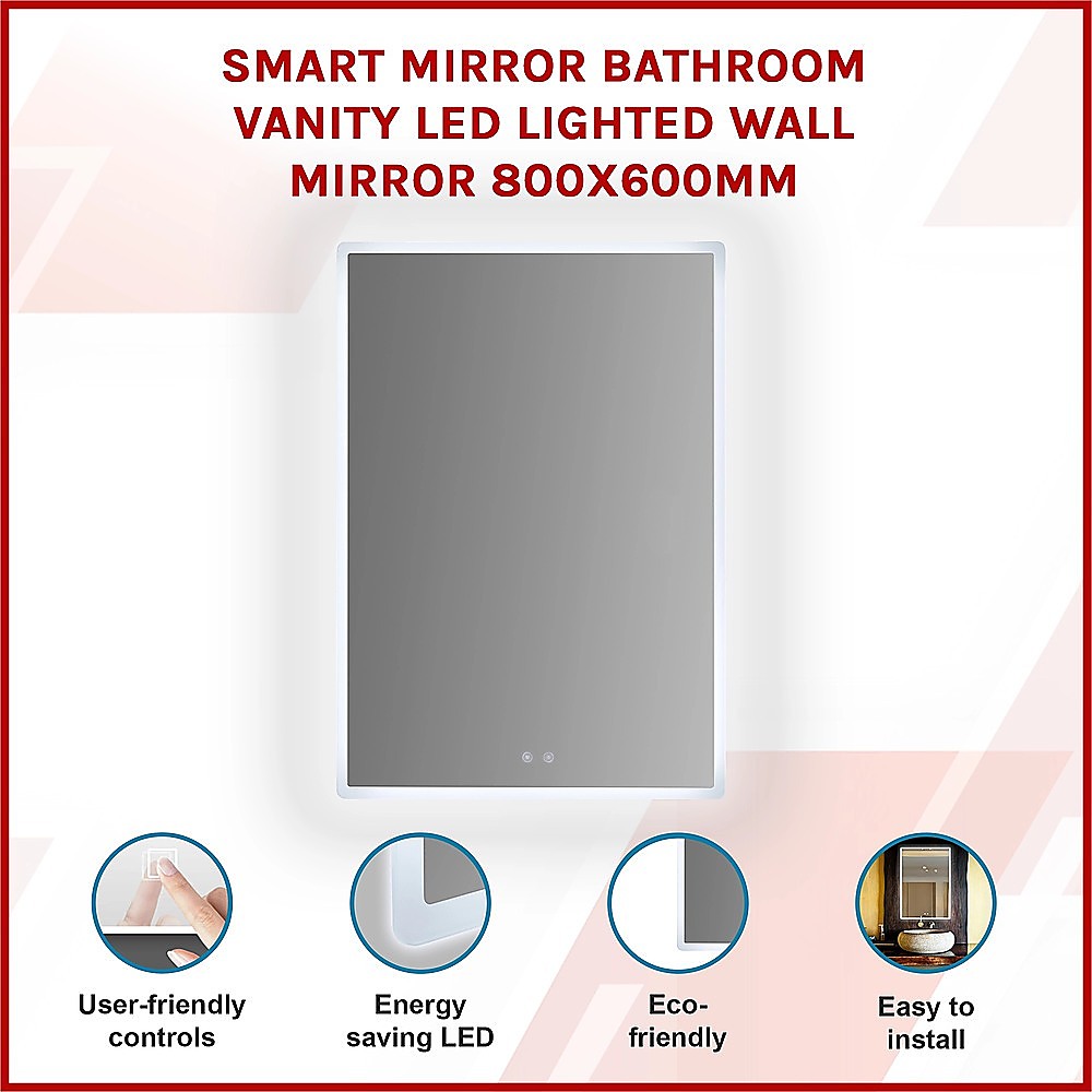 Smart Mirror Bathroom Vanity LED Lighted Wall Mirror 800x600mm