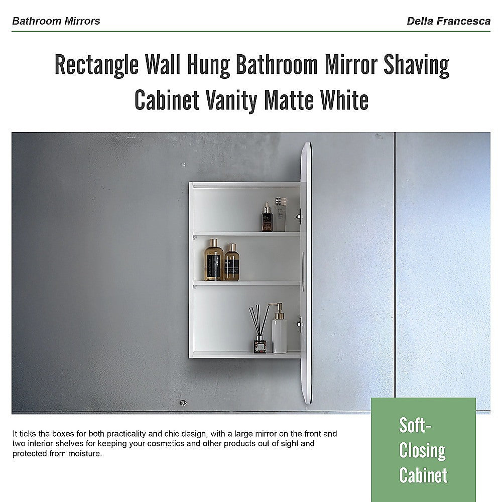 Rectangle Wall Hung Bathroom Mirror Shaving Cabinet Vanity Matte White
