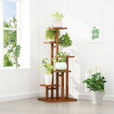 5 Tiers Vertical Bamboo Plant Stand Staged Flower Shelf Rack Outdoor Garden