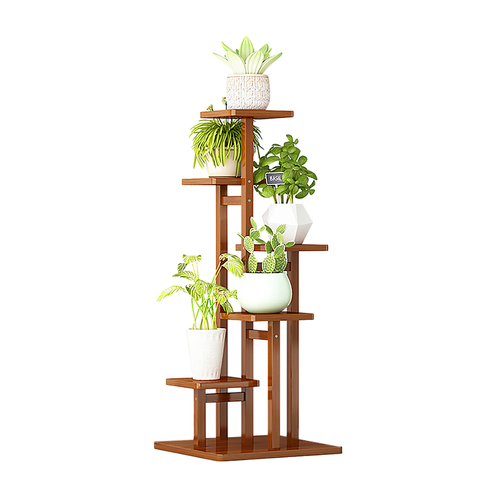 5 Tiers Vertical Bamboo Plant Stand Staged Flower Shelf Rack Outdoor Garden