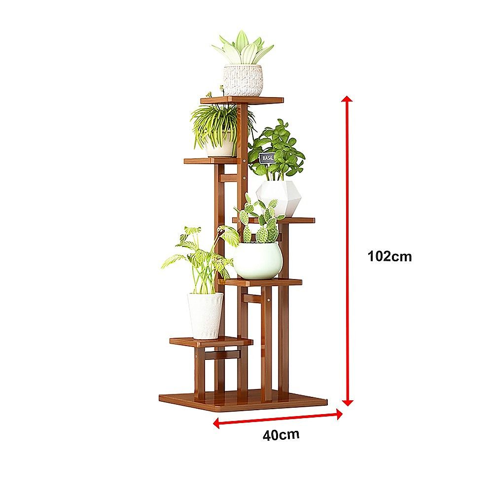 5 Tiers Vertical Bamboo Plant Stand Staged Flower Shelf Rack Outdoor Garden