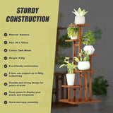 5 Tiers Vertical Bamboo Plant Stand Staged Flower Shelf Rack Outdoor Garden